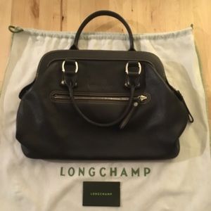 Longchamp Dark Brown Leather Bowler Bag